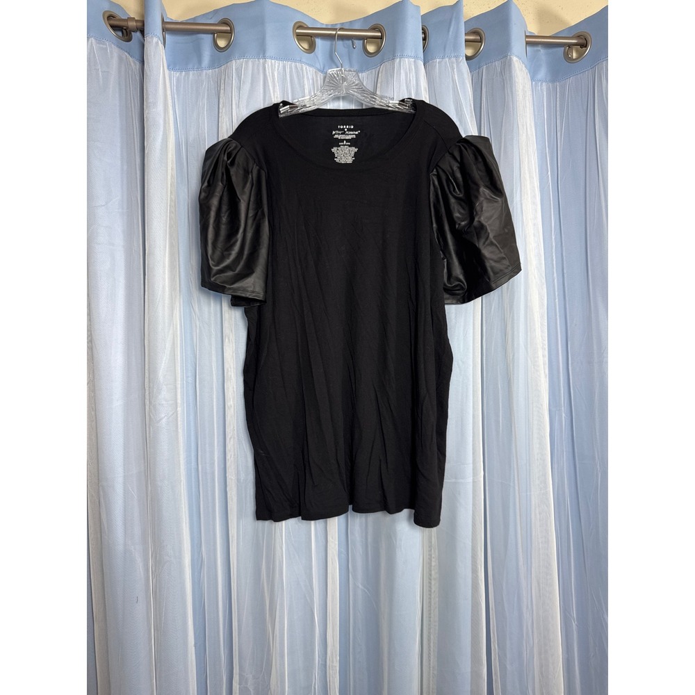 Torrid Top Womens 3 Betsey Johnson Black Faux Leather Puff Sleeve EUC